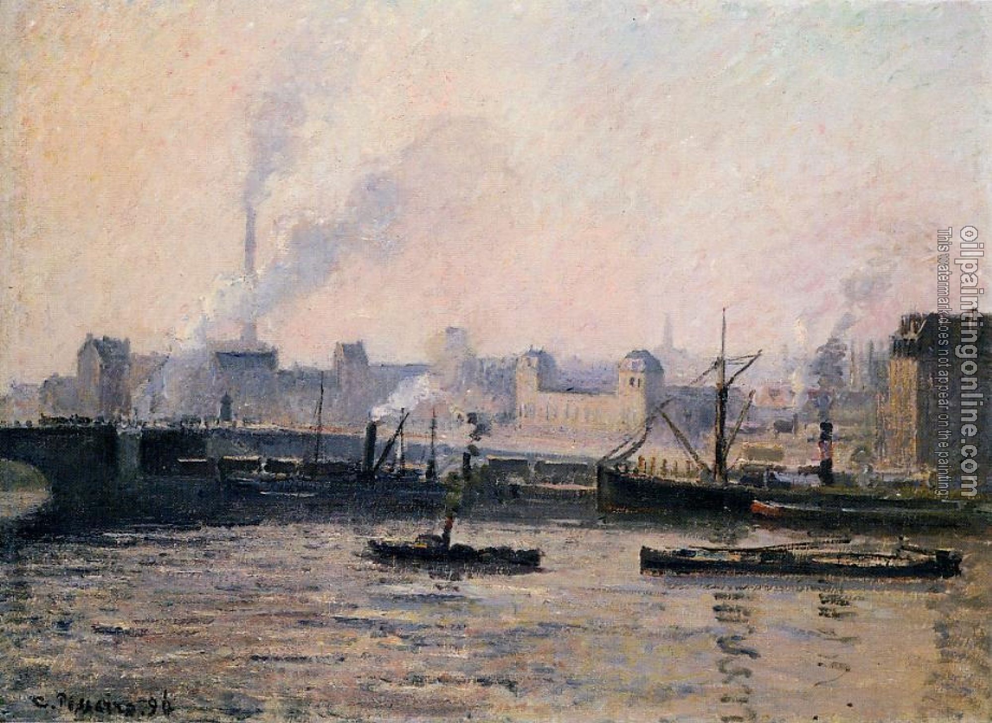 Pissarro, Camille - The Boieldieu Bridge, Rouen, Fog